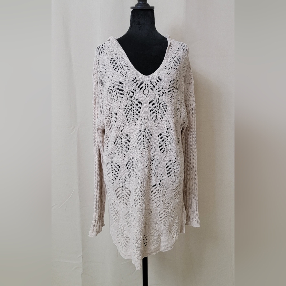 J jill open knit hooded sweater size Large.